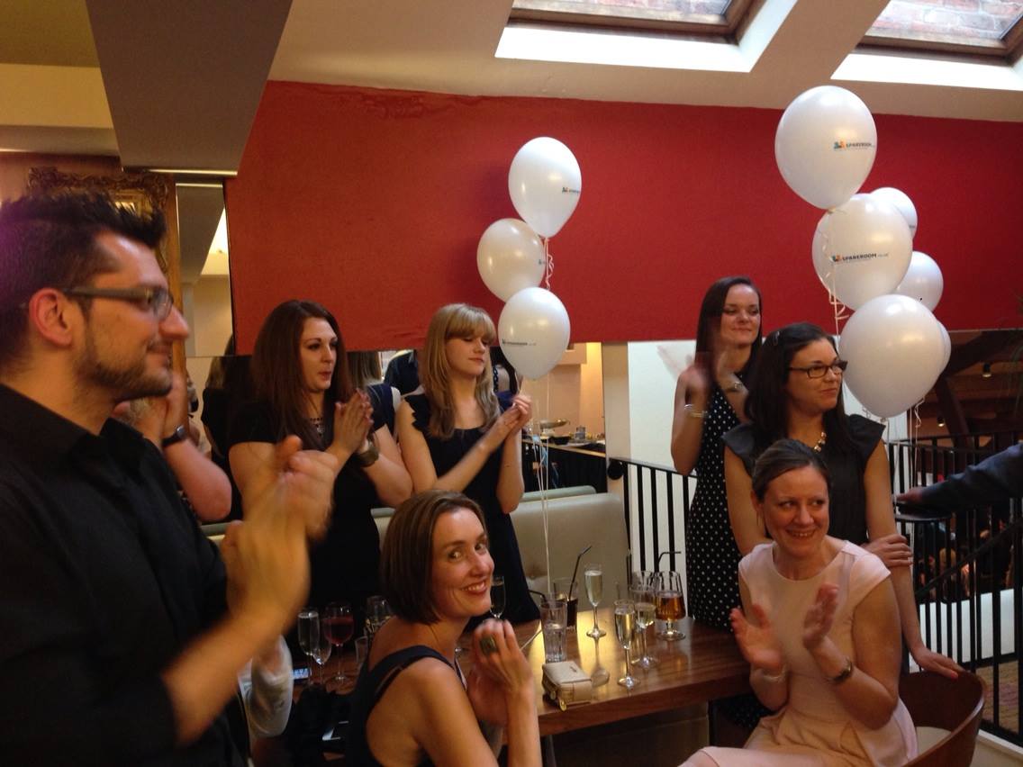 The team at SpareRoom celebrating their 10th birthday - What a jolly bunch!